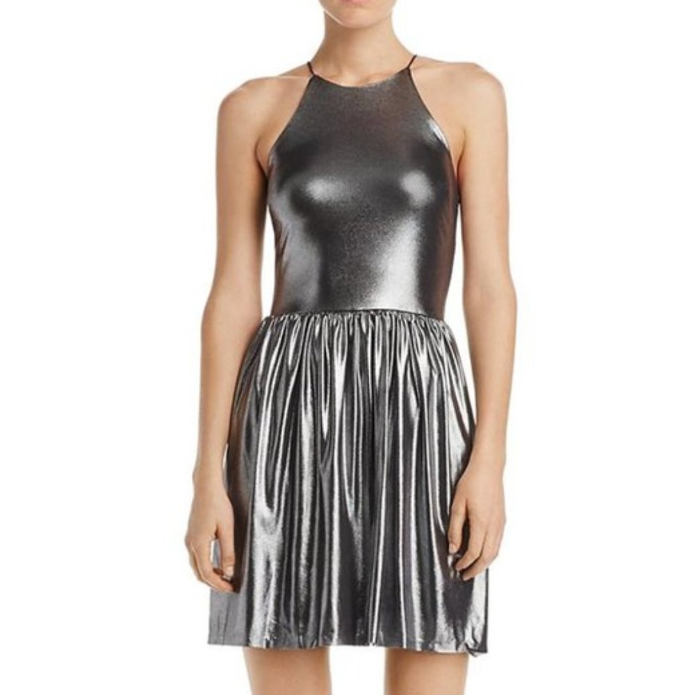 Aqua Silver Sleeveless A-Line Dress - Women M